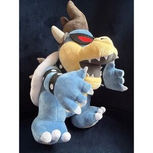 Super Mario Dark Bowser Plush Toy Blue Spiked Shell Stuffed Animal 10 Inch